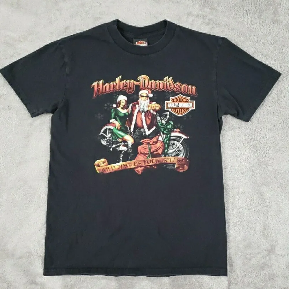 Harley Davidson T Shirt What Jingles Your Bells Santa Roeder Racing OH Men Sz M